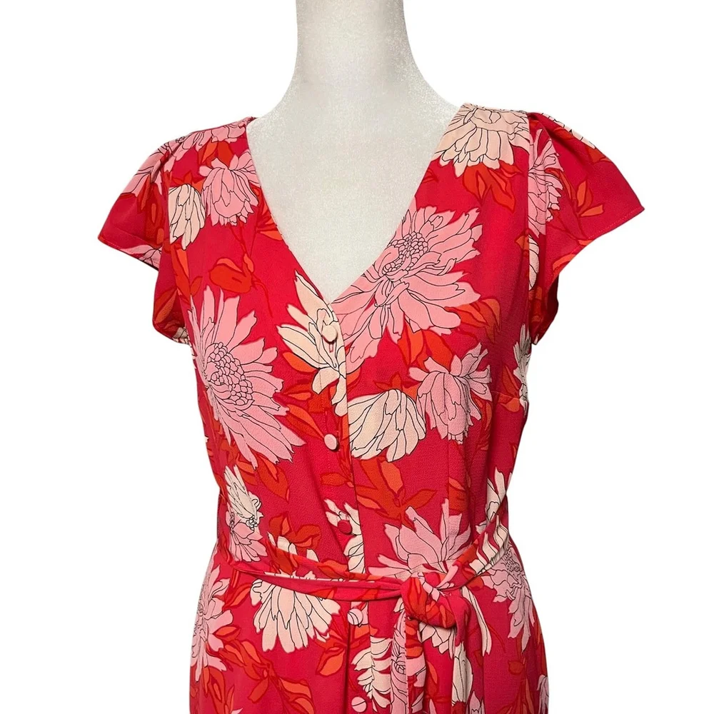 Talbots Pink Belted Midi Chrysanthemum Shirt Dress Size 2 Petite